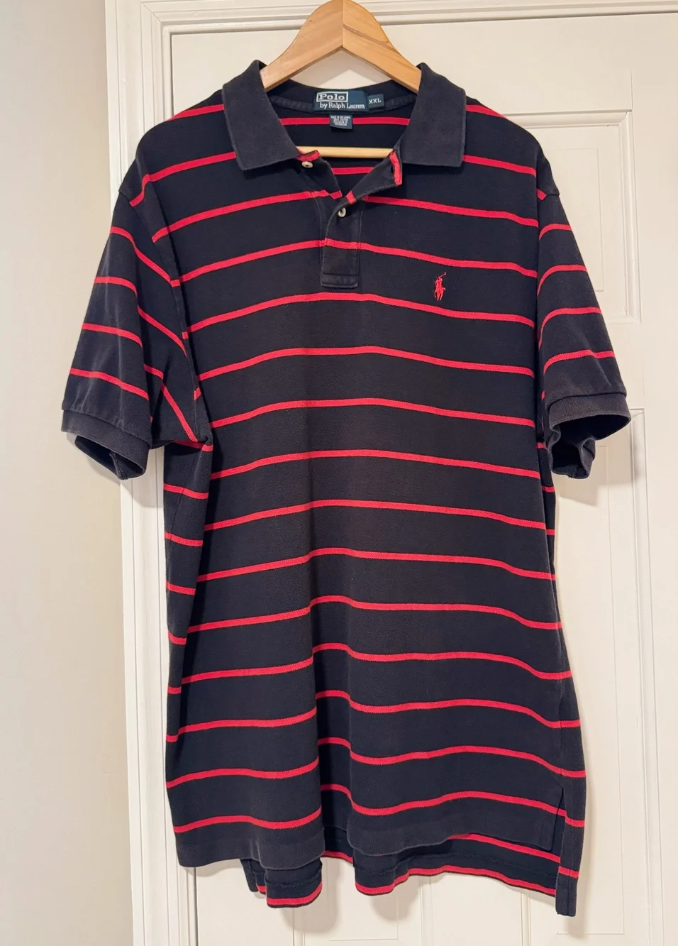 Vintage 90s Polo Ralph Lauren Striped Piqué Cotton Striped Polo Shirt Men's XXL